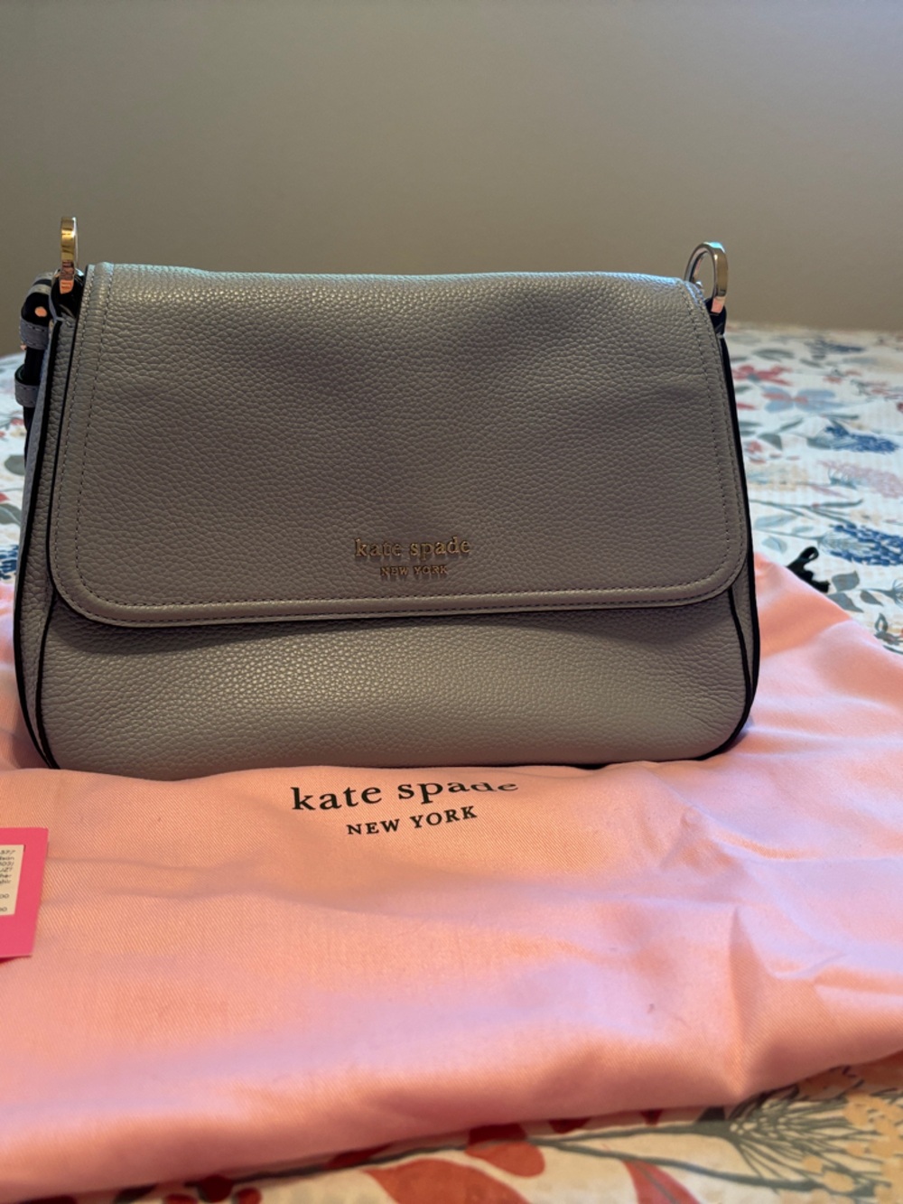 kate spade gray pebbled leather crossbody with flap